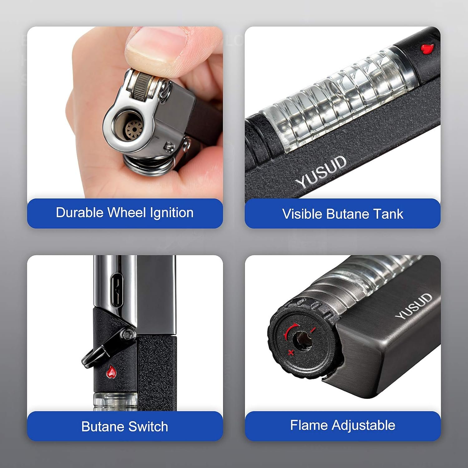 YUSUD Butane Fuel Lighter, 2 Pack Torch Jet Lighter with Visible Gas, Lockable Flame, Windproof Lighters, Unique Gifts for Men, Women - Image 4