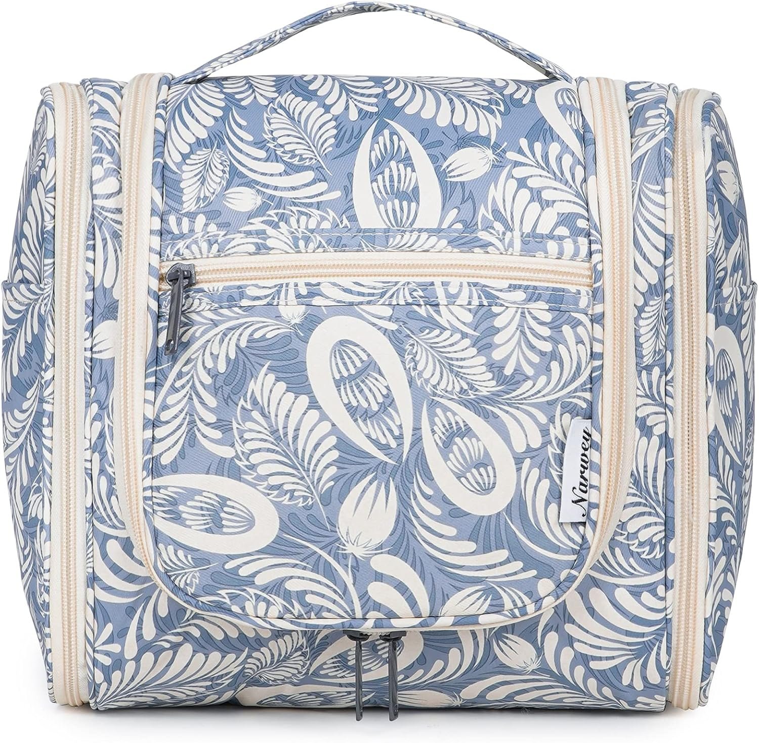 Hanging Toiletry Bag for Women Travel Makeup Bag Organizer Toiletries Bag Men for Cosmetics Essentials Accessories(Large, Blue Leaf) - Image 2