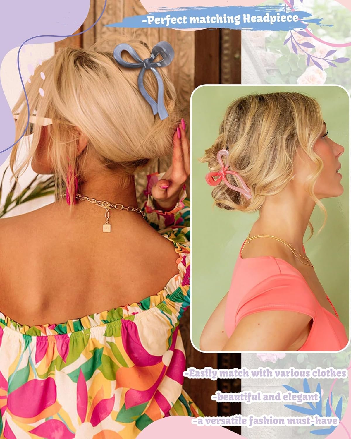 4 PCS Bow Hair Clips Bow Claw Clip for Women Nonslip Large Hair Claw Clips for Thin and Thick Hair Strong Hold Hair Bows (Light Brown+Light Pink+Khaki+Gray) - Image 4