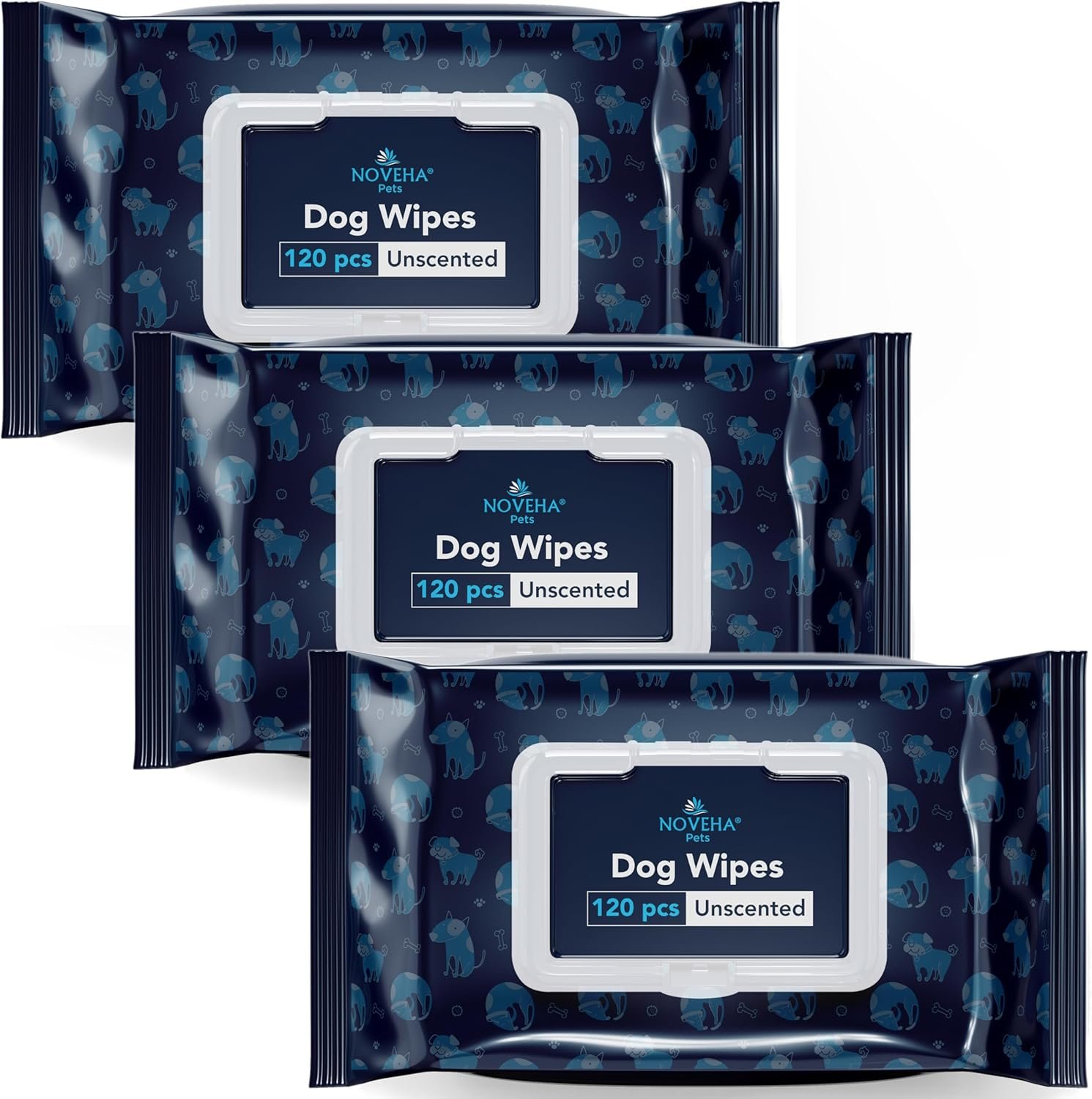 NOVEHA Dog Wipes - Odor Eliminating and Cleaning Grooming Wipes for Dog's Paws, Body, and Butt - Perfect for Puppy and Adult Dogs - Plant-Based, Safe, Convenient & Large Unscented Wipes (360 Counts) - Image 2