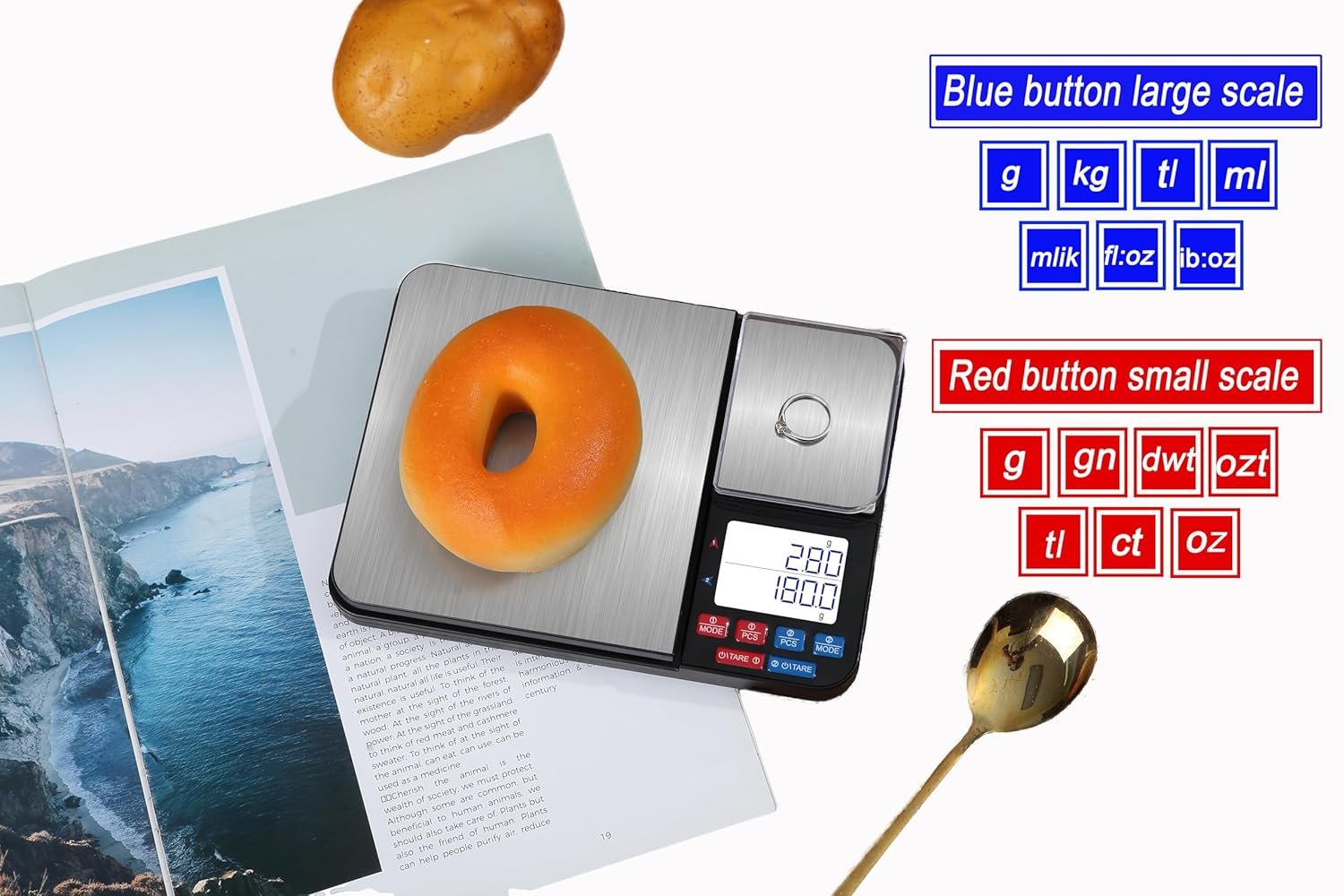 11lb & 17.6oz Rechargeable Dual Platform Digital Kitchen Scale and Food Scale with Measuring Spoons, Precision Capacity (0.1g/0.01g),Stainless Steel, 7 Units, for Baking Cooking Food Weighing - Image 5