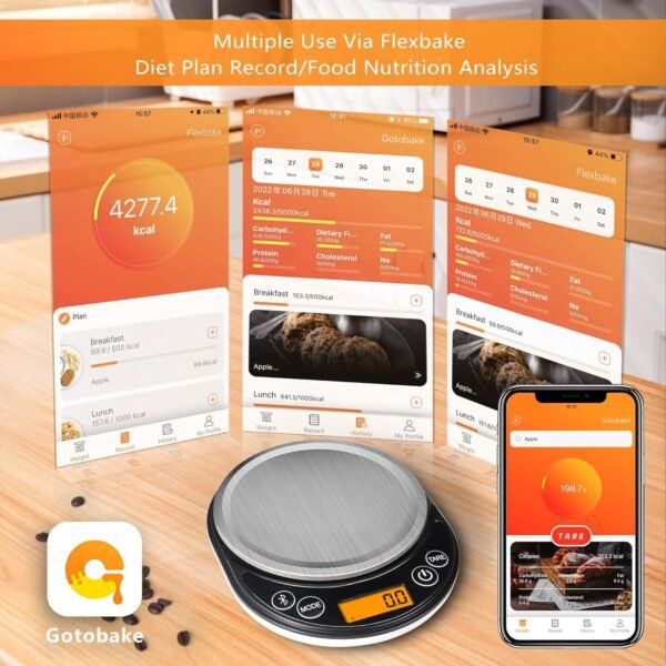 Smart Digital Food Scale Grams and Ounces, Kitchen Food Scale with Nutritional Calculator,Food Weight Scale for Weight Loss,Keto, Macro,Calorie,Cooking,Meal Prep 0.1g/3kg,6 Units,LCD Display - Image 5