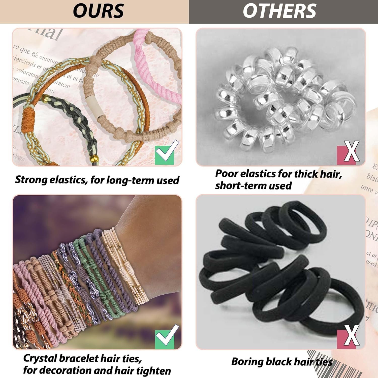 20PCS Boho Hair Ties Bracelet for Women and Girls, Elastic No-Damage Cute Bands for Thick or Thin Hair and Ponytails, All-Day Hold Hair Accessories (Set 7) - Image 4