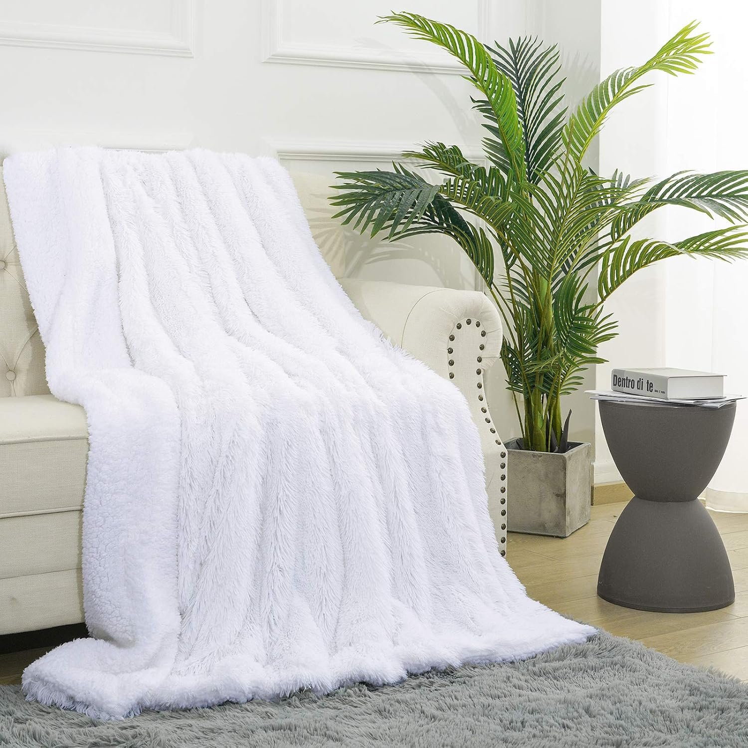Maxsoft Fluffy Sherpa Blanket for Girls/Boys, 50"x60", Luxury Fuzzy Throw for Sofa, Couch, Bed, Decorative Shag Faux Fur Fleece Blanket for Bedroom(White) - Image 3