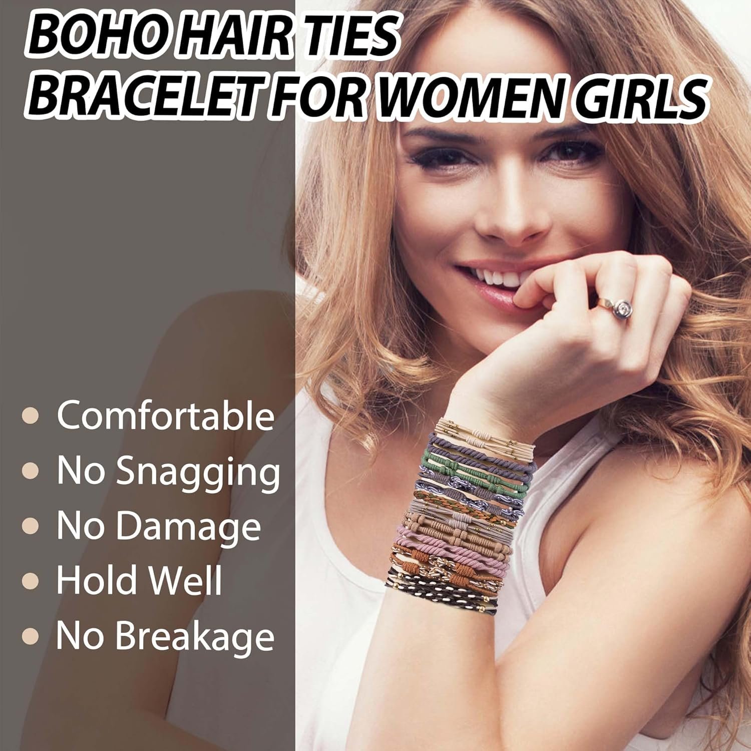 20PCS Boho Hair Ties Bracelet for Women and Girls, Elastic No-Damage Cute Bands for Thick or Thin Hair and Ponytails, All-Day Hold Hair Accessories (Set 7) - Image 5