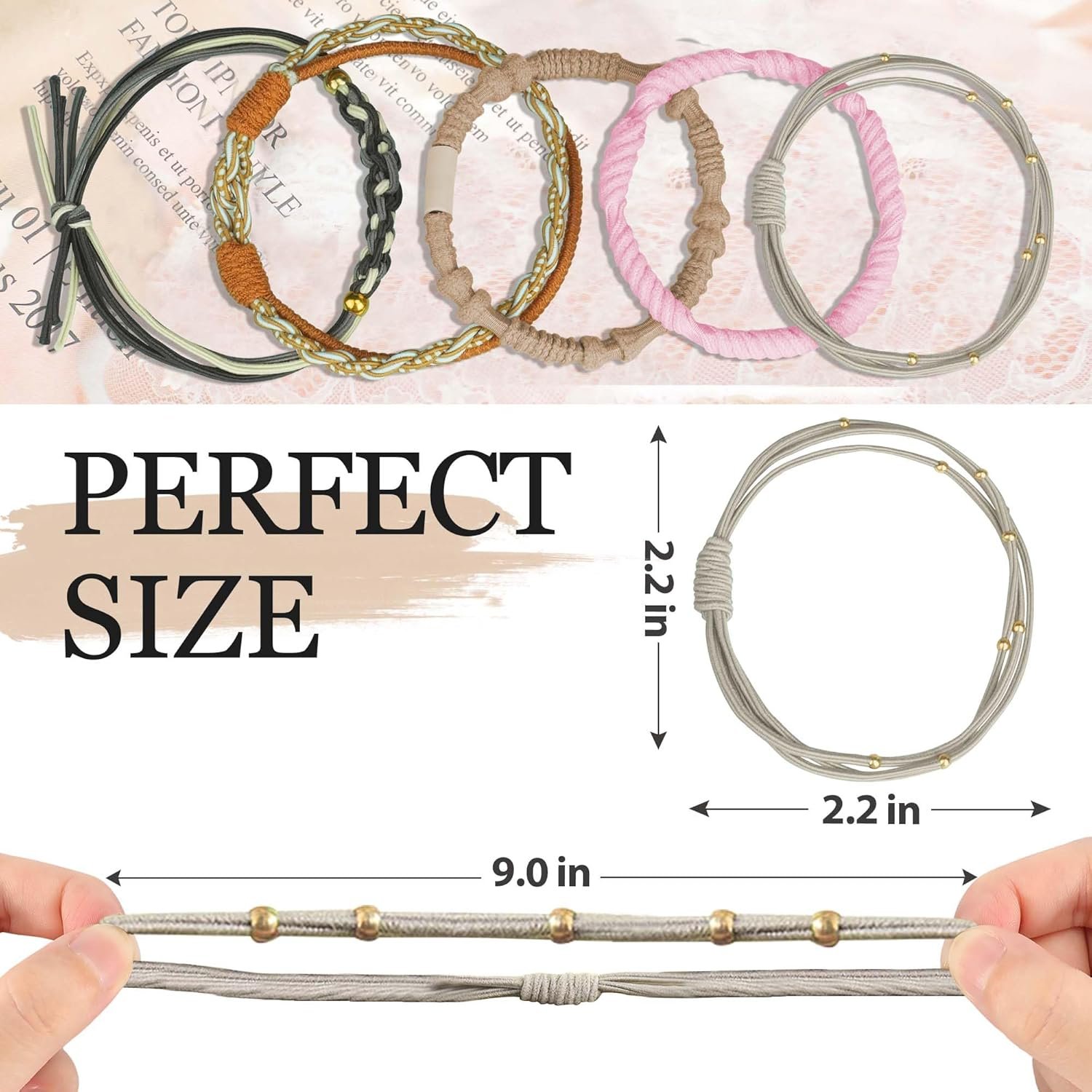 20PCS Boho Hair Ties Bracelet for Women and Girls, Elastic No-Damage Cute Bands for Thick or Thin Hair and Ponytails, All-Day Hold Hair Accessories (Set 7) - Image 3