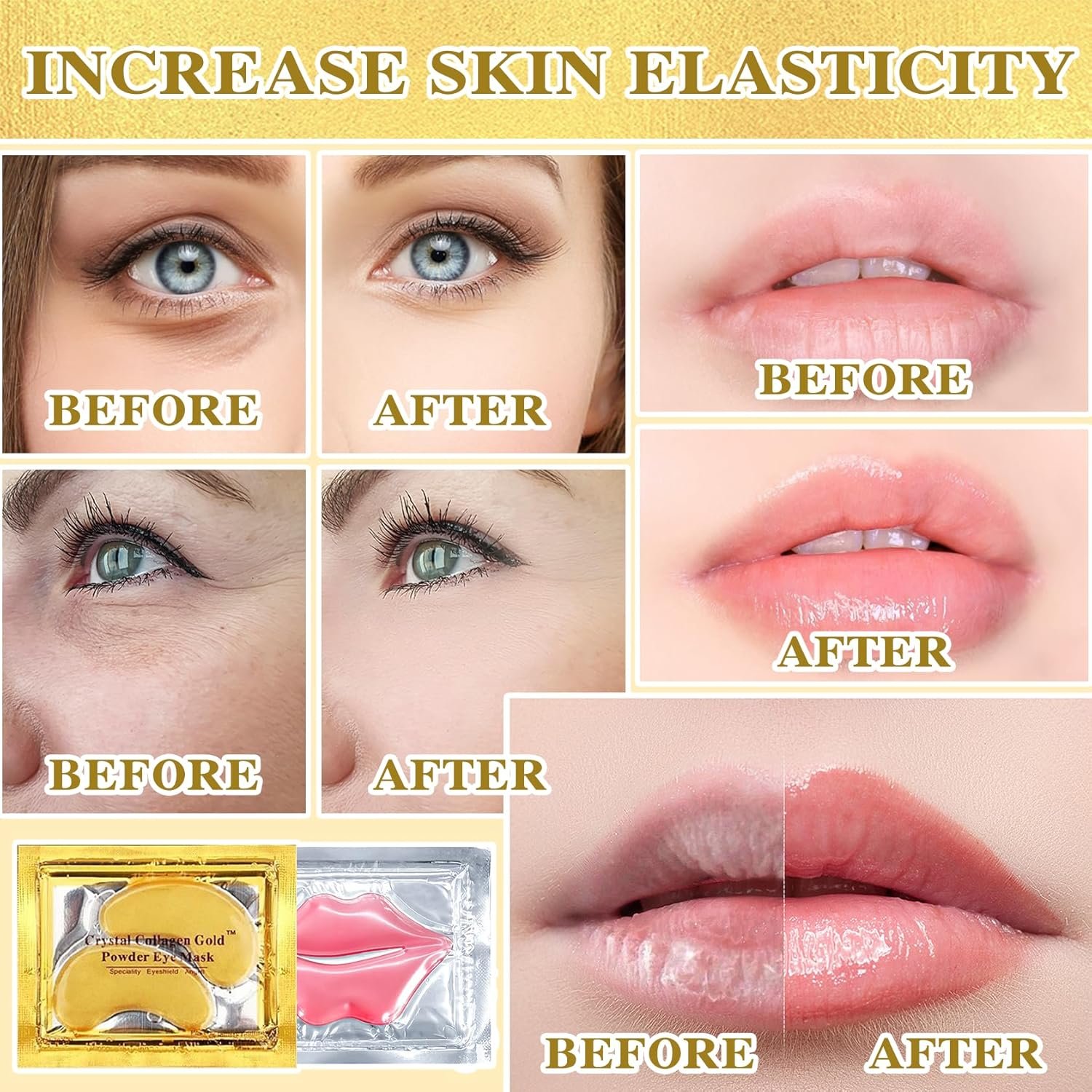 30PCS Lip Mask & Under Eye Mask, 24K Under Eye Patches for Puffy Eyes, Pink Lip Masks Skincare, Effectively Moisturizing the Lip & Eye Skin, Reducing Fine Lines & Dark Circle - Image 4