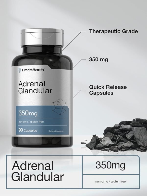 Horbäach Raw Adrenal Glandular | 350 mg | 90 Capsules | Non-GMO, Gluten Free Supplement - Image 4