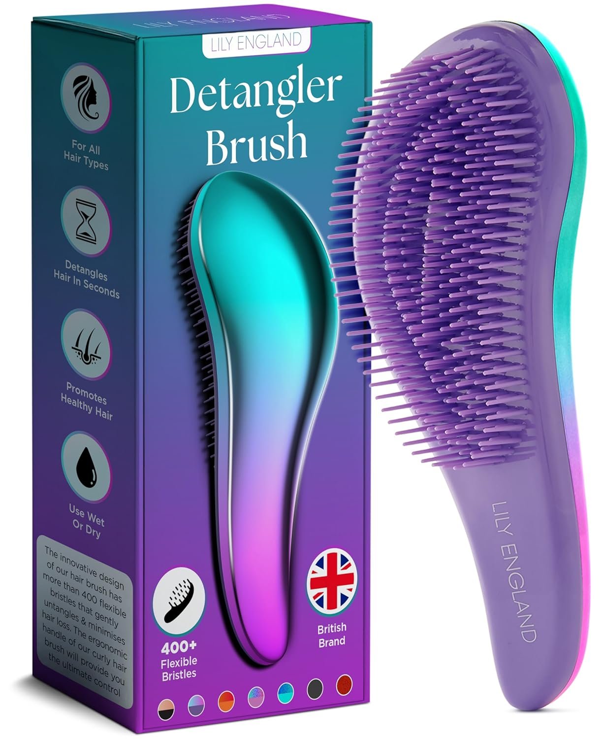 Lily England Detangler Brush for Curly Hair, Thick, Straight & Natural Hair - Gentle Detangling Hair Brush for Women, Kids & Toddlers with Flexible Bristles - Hairbrush for Wet & Dry Hair, Ombre - Image 2