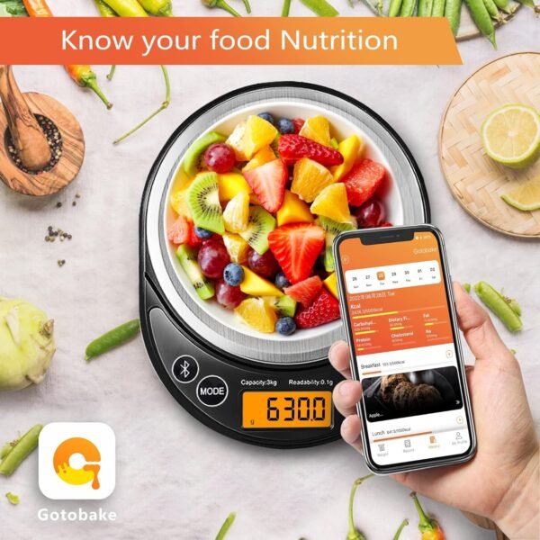 Smart Digital Food Scale Grams and Ounces, Kitchen Food Scale with Nutritional Calculator,Food Weight Scale for Weight Loss,Keto, Macro,Calorie,Cooking,Meal Prep 0.1g/3kg,6 Units,LCD Display - Image 3