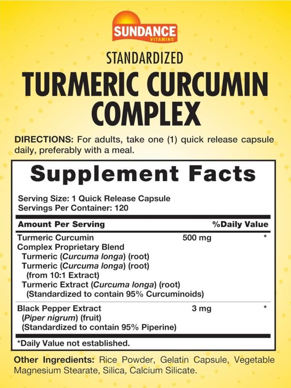 Sundance Turmeric Curcumin Complex | 120 Capsules | with Black Pepper Extract | Traditional Herb | Non-GMO and Gluten Free Supplement - Image 3