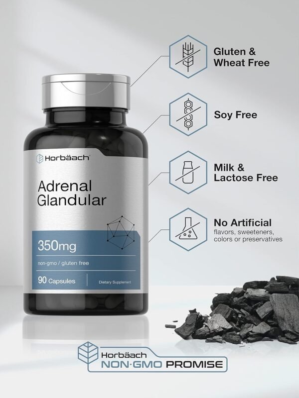 Horbäach Raw Adrenal Glandular | 350 mg | 90 Capsules | Non-GMO, Gluten Free Supplement - Image 5