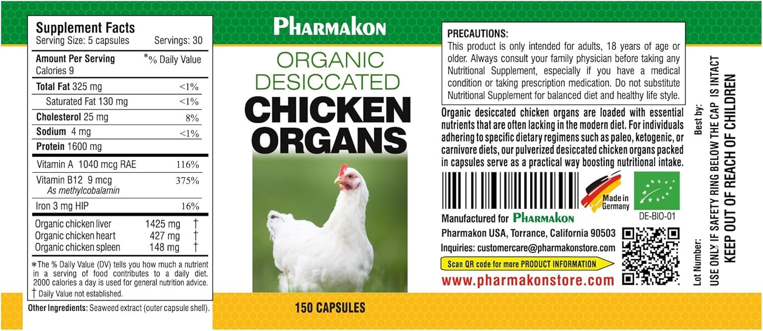 Desiccated Chicken Organs, 150 Capsules, Liver, Hearth and Spleen. - Image 3