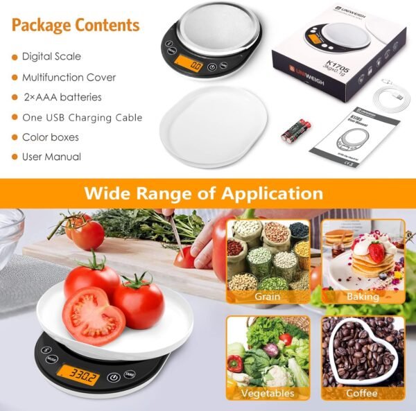 Smart Digital Food Scale Grams and Ounces, Kitchen Food Scale with Nutritional Calculator,Food Weight Scale for Weight Loss,Keto, Macro,Calorie,Cooking,Meal Prep 0.1g/3kg,6 Units,LCD Display - Image 7