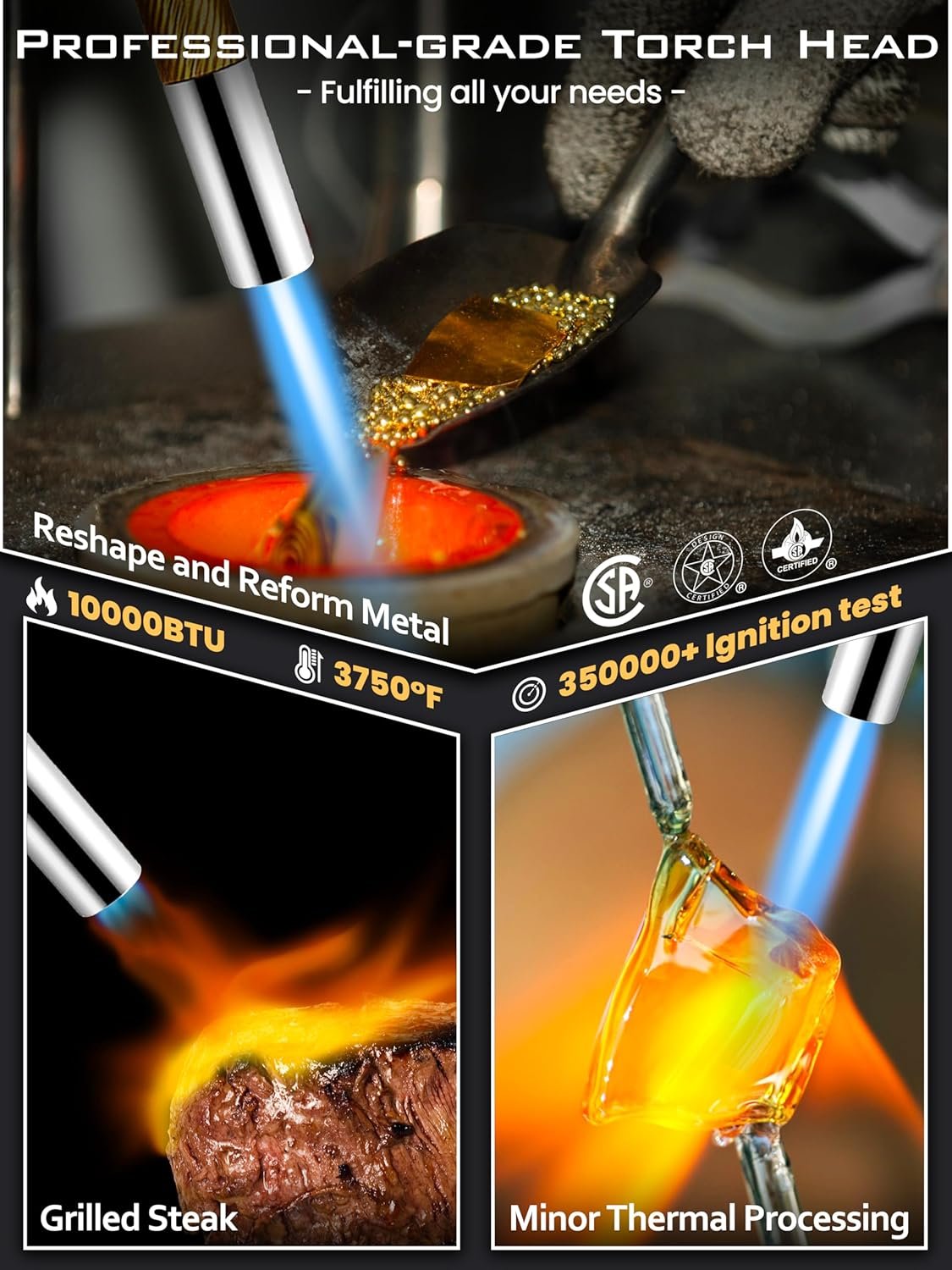 High Intensity Propane Torch Head Adjustable, GJ-8000 Trigger Start Map Gas Torch Kit Mapp Gas Torch with Self Ignition,Pencil Flame Welding Torch Fuel by MAPP, MAP/PRO(CSA Certified) (GJ-8000Pro) - Image 3