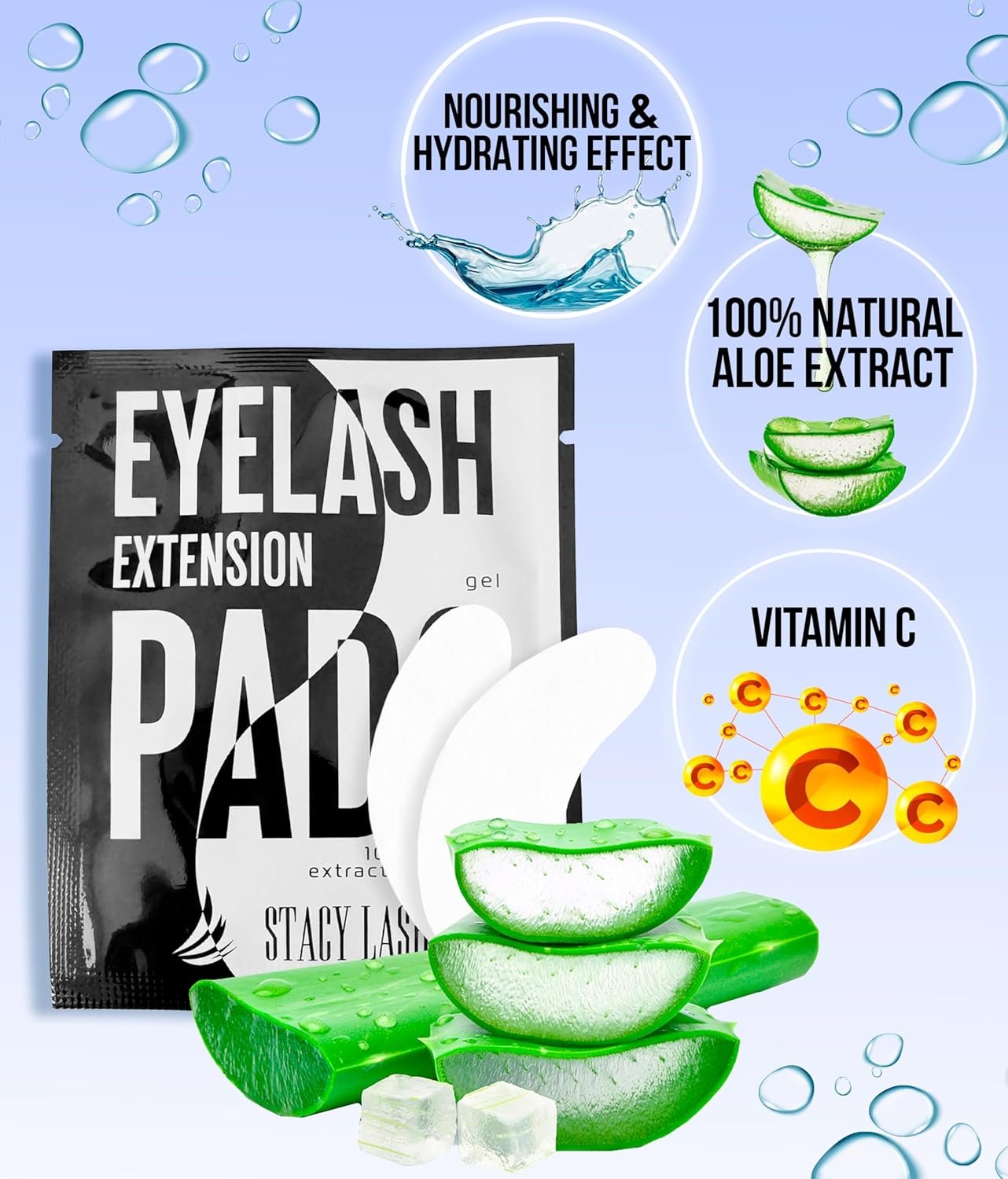 100 Pairs Set Premium Under Eye Gel Pads for Eyelash Extension - Lint Free Patches with Vitamin C and Aloe Vera by Stacy Lash supplies and Beauty tools - Hydrogel Eye Pads - Skin Moisturizes - Image 4