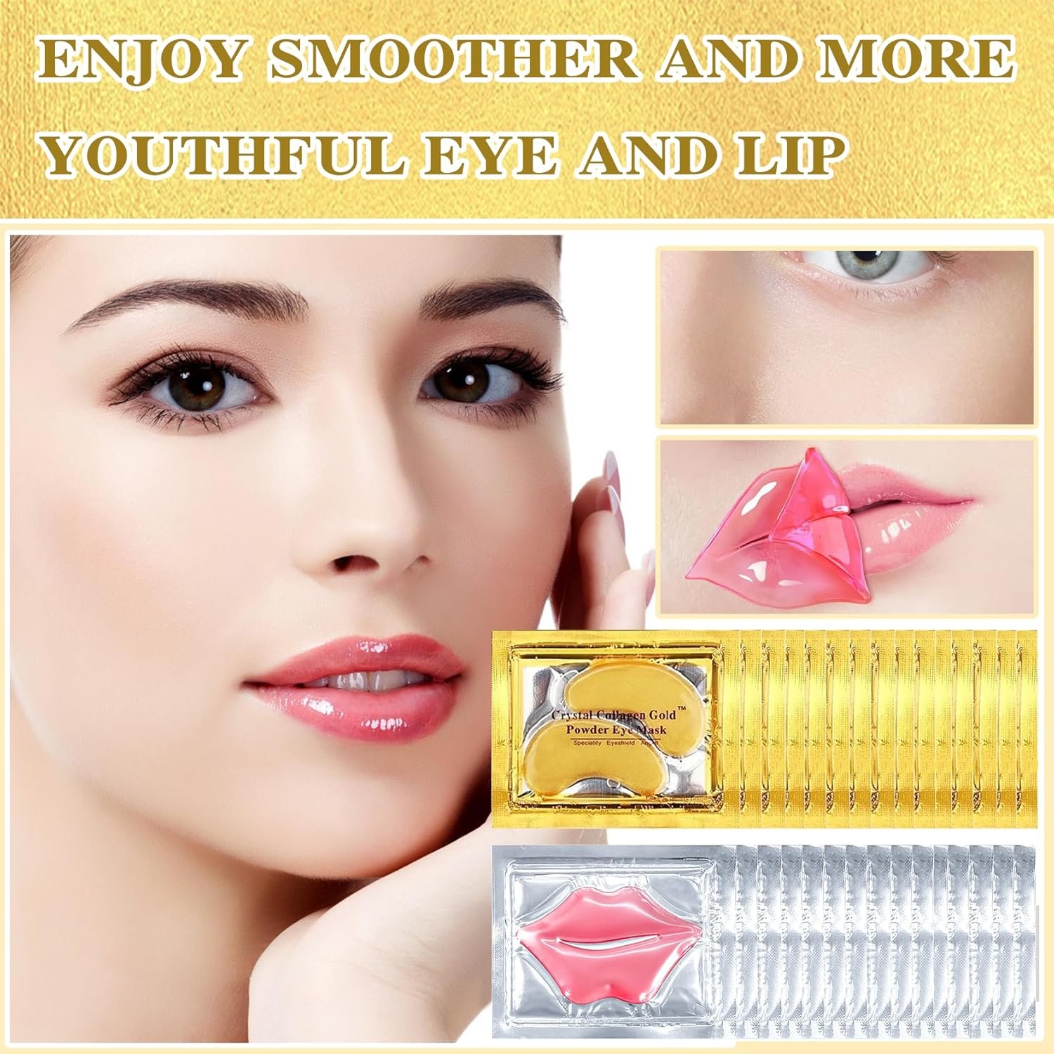 30PCS Lip Mask & Under Eye Mask, 24K Under Eye Patches for Puffy Eyes, Pink Lip Masks Skincare, Effectively Moisturizing the Lip & Eye Skin, Reducing Fine Lines & Dark Circle - Image 8