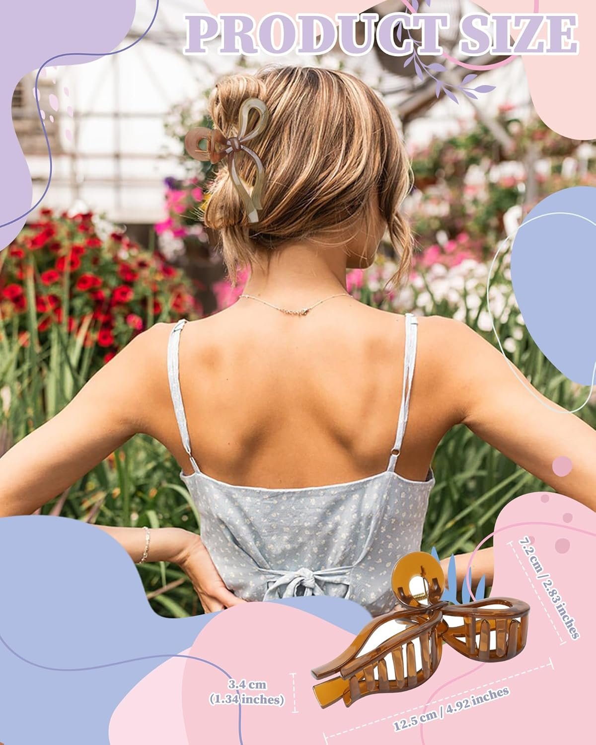 4 PCS Bow Hair Clips Bow Claw Clip for Women Nonslip Large Hair Claw Clips for Thin and Thick Hair Strong Hold Hair Bows (Light Brown+Light Pink+Khaki+Gray) - Image 3