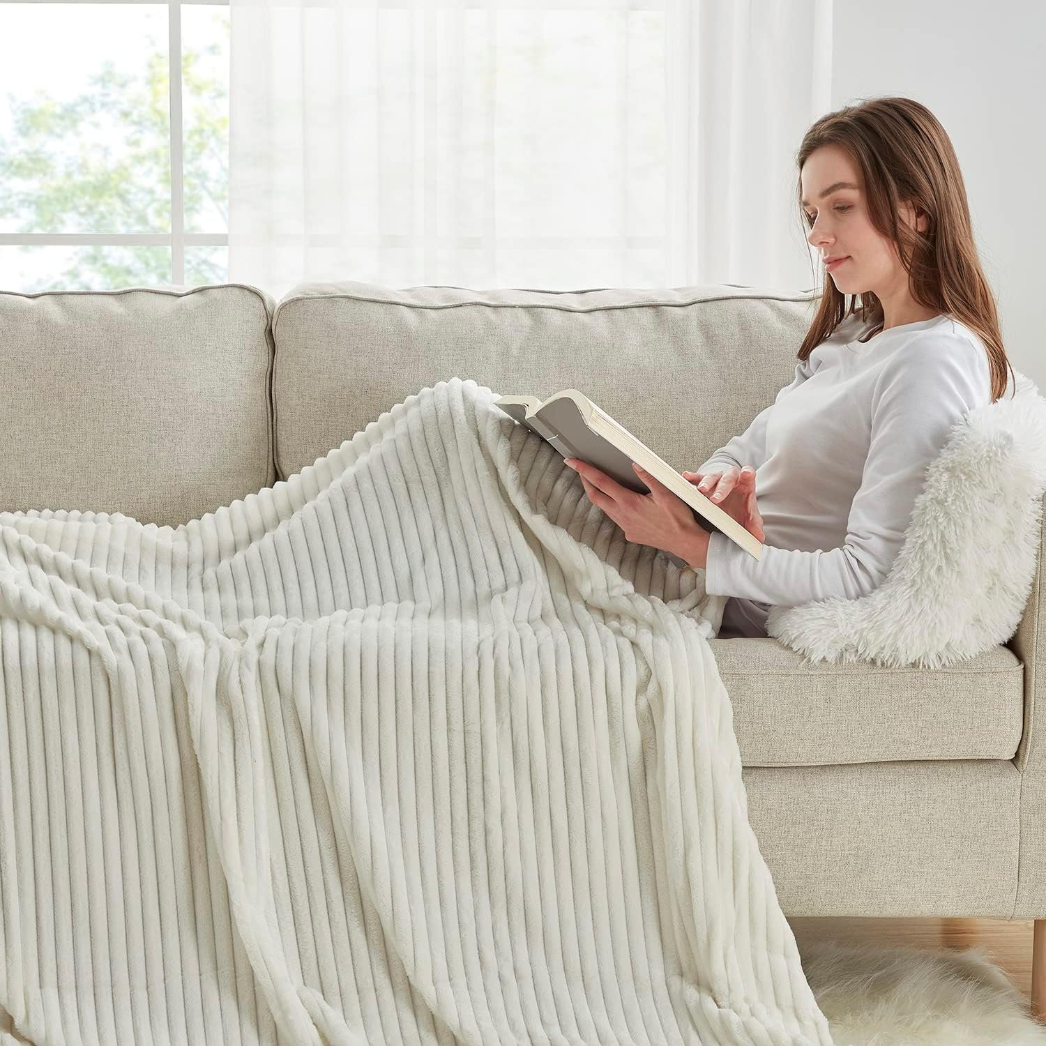 Nestl Microfiber White Throw Blanket, 50x60 inches, Lightweight Cut Plush, Fuzzy Blankets and Throws for Sofa, Bed Fleece Throw Blankets, Soft, Cozy, Breathable, Machine Washable - Image 7