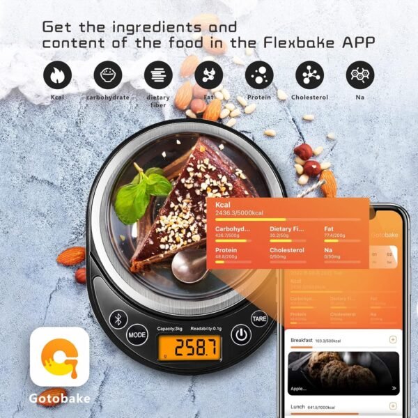 Smart Digital Food Scale Grams and Ounces, Kitchen Food Scale with Nutritional Calculator,Food Weight Scale for Weight Loss,Keto, Macro,Calorie,Cooking,Meal Prep 0.1g/3kg,6 Units,LCD Display - Image 4