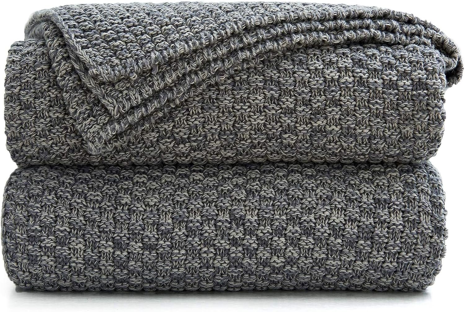 Longhui bedding Grey Knitted Throw Blanket for Couch, Soft, Cozy Machine Washable 100% Cotton Sofa Knit Blankets, Heavy 3.0lb Weight, 51 x 63 Inches, Gray and White Color,Laundry Bag Included - Image 2