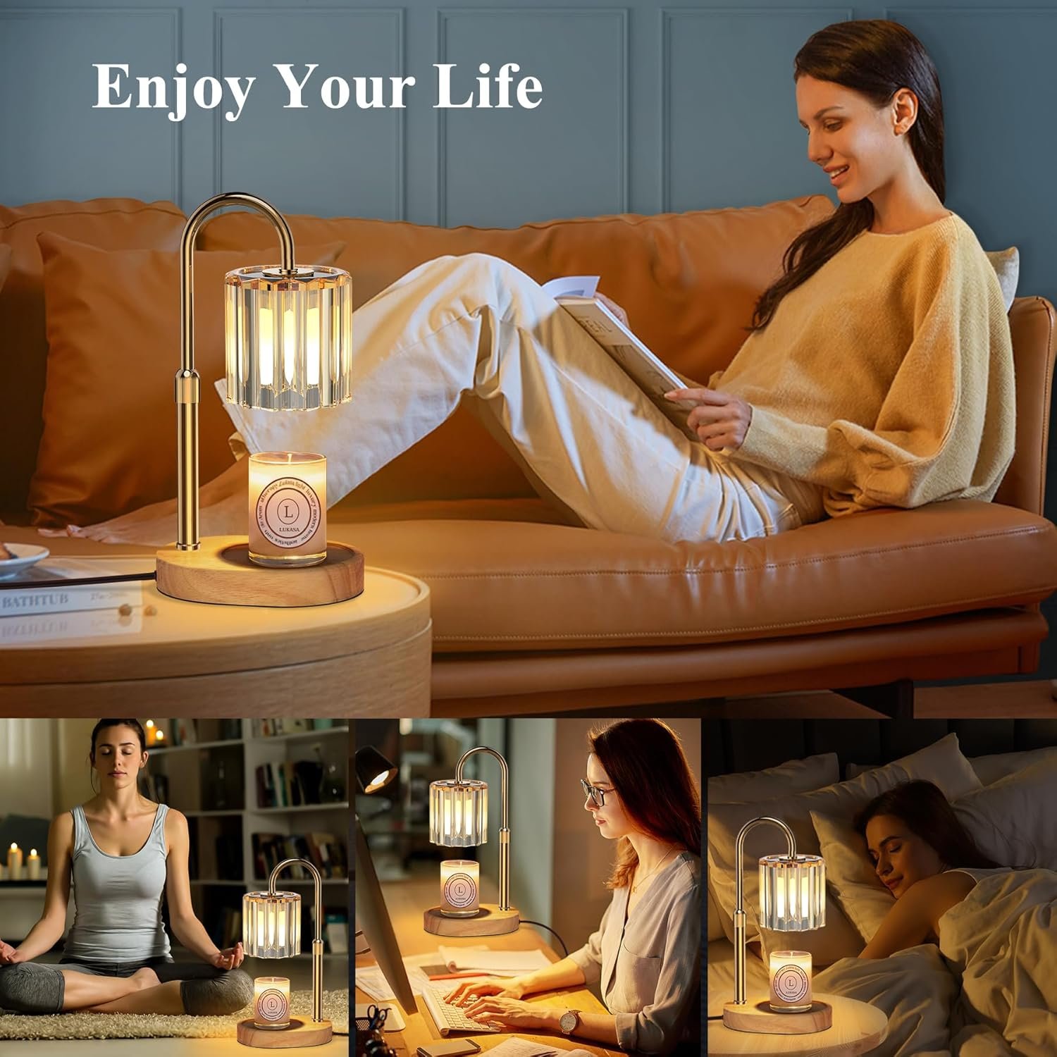 Lukasa Candle Warmer Lamp, with Timer and Dimmer, Adjustable Height, Gifts for Women Mom, House Warming Gifts New Home Decor, Wax Melt Warmer for Scented Jar Candles, with 2 Bulbs - Image 7