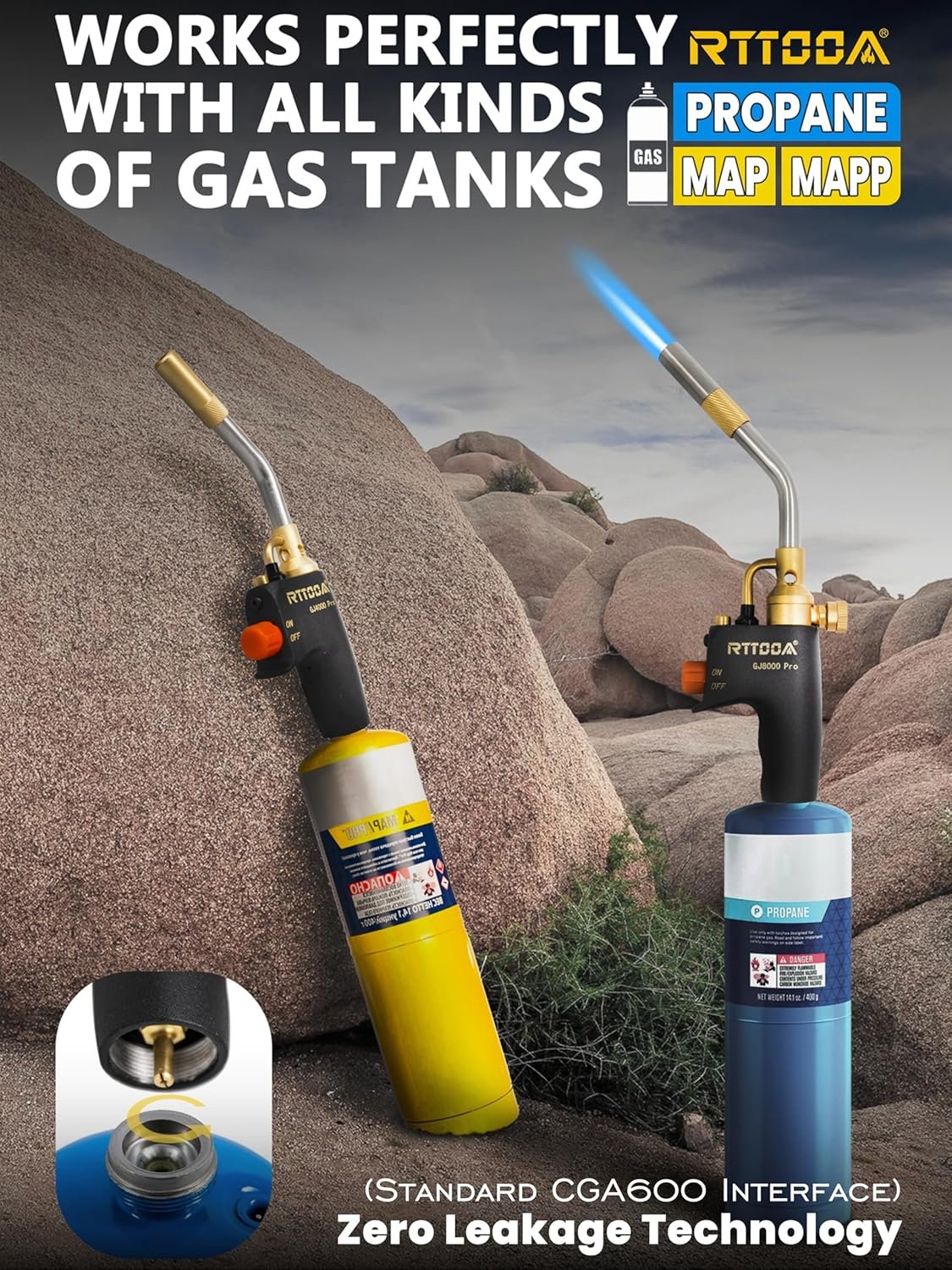 High Intensity Propane Torch Head Adjustable, GJ-8000 Trigger Start Map Gas Torch Kit Mapp Gas Torch with Self Ignition,Pencil Flame Welding Torch Fuel by MAPP, MAP/PRO(CSA Certified) (GJ-8000Pro) - Image 4