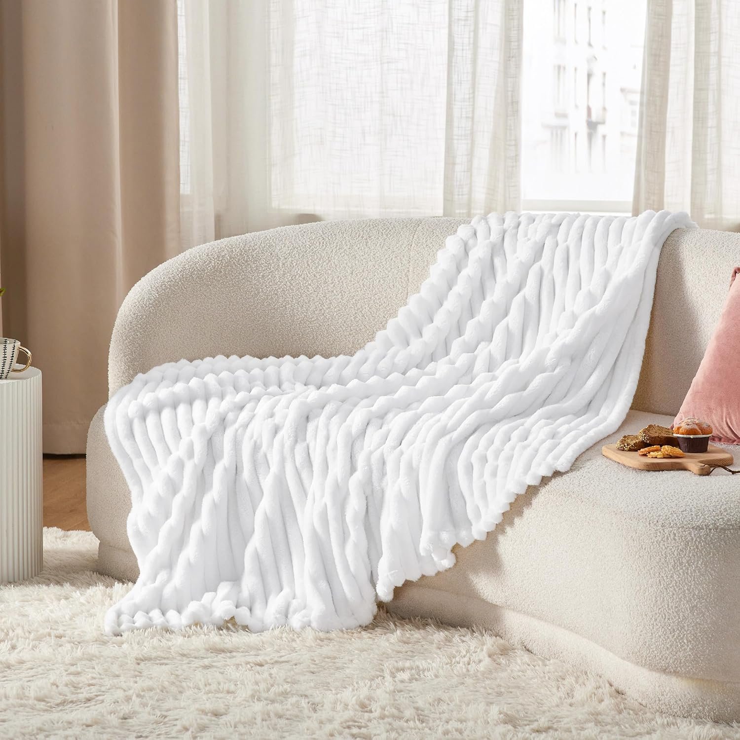 Bedsure White Throw Blanket for Couch - GentleSoft Cozy Soft Blankets for Women, Cute Small Throws for Girls, 50x60 Inches - Image 6